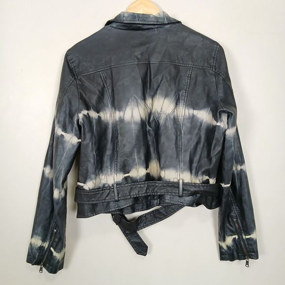 Rock & Republic‎ Faux Leather Jacket Women Large Moto Tie-Dye Biker Grunge Punk - Picture 9 of 13
